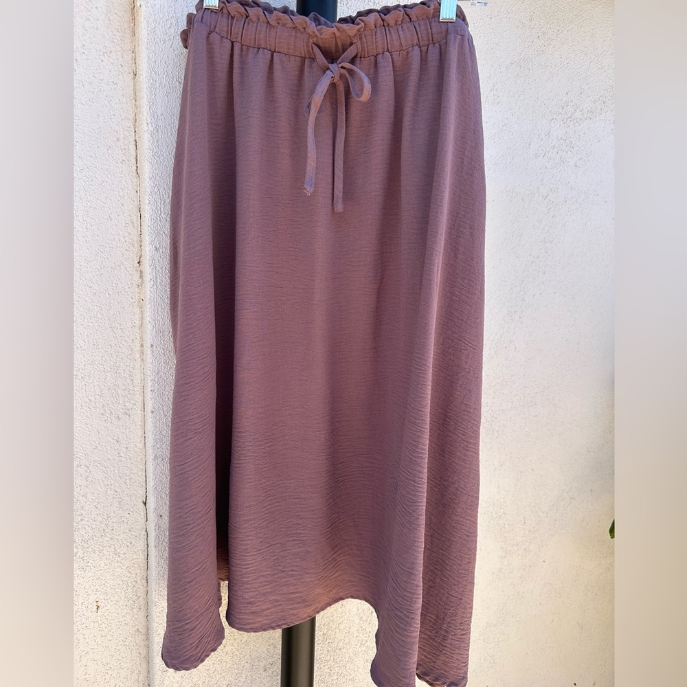 Women's Mauve Drawstring Maxi Skirt with Ruffled Waist